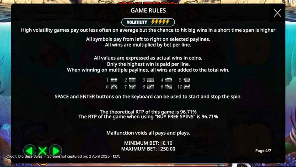 Big Bass Splash slot screenshot game rules