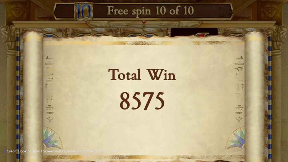Book Of Dead slot screenshot total win