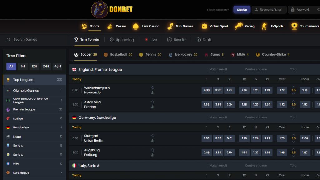 Donbet Casino sportsbook betting markets