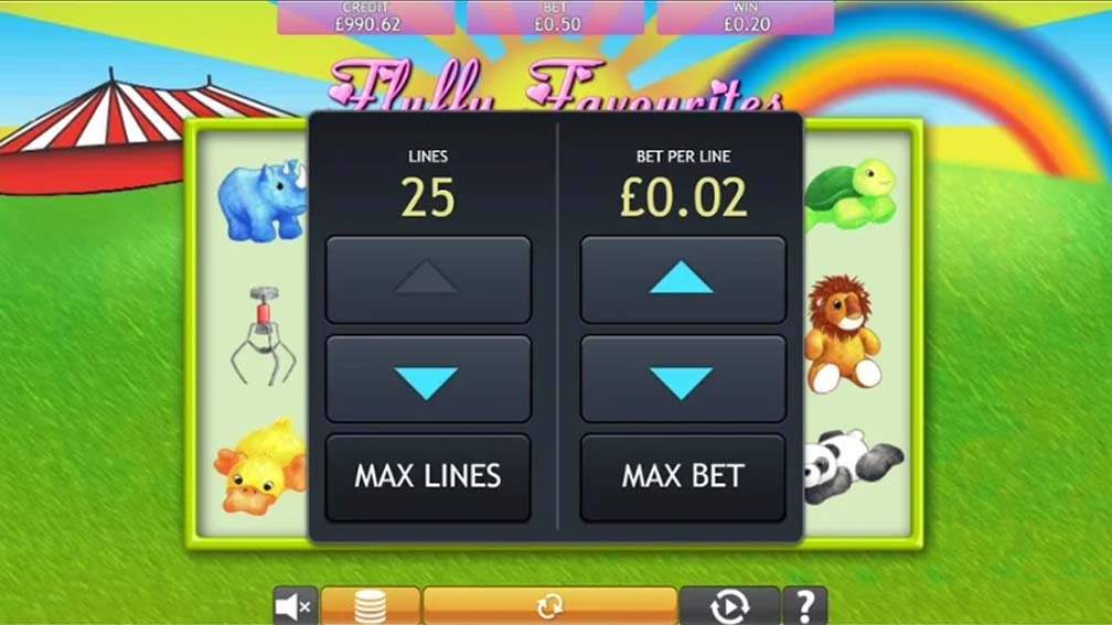 Fluffy Favourites slot screenshot settings