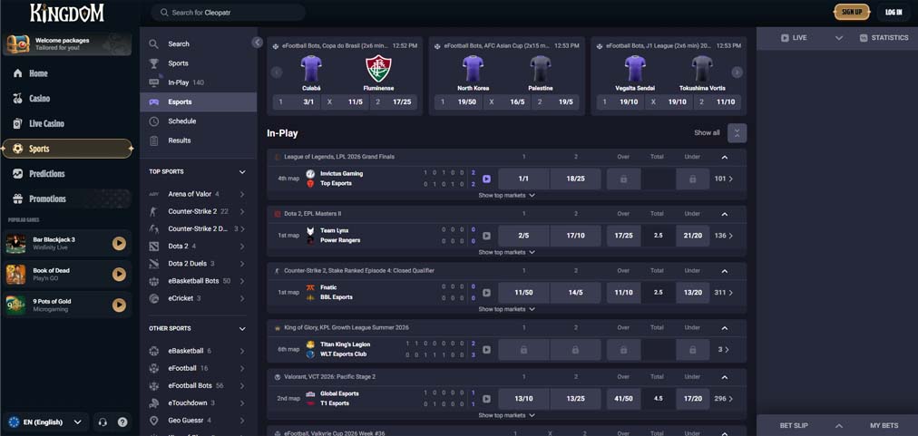 Kingdom casino esports betting screenshot