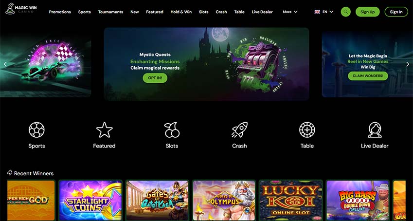 Magic Win casino main page screeshot