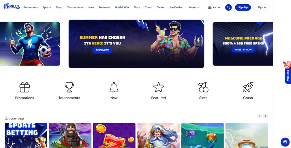 Mr Thrills casino main screenshot
