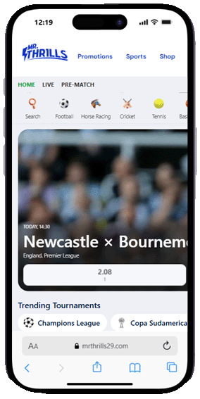 Mr Thrills casino mobile betting screenshot