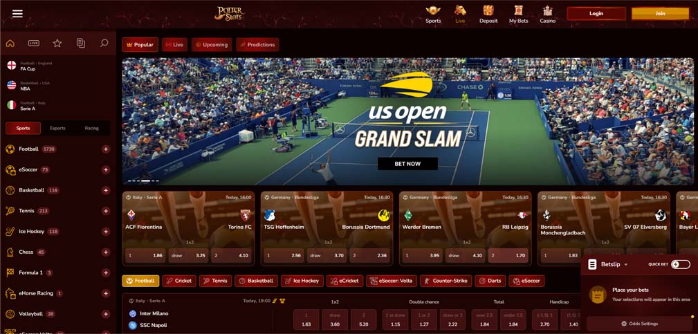 Potter Slots casino sports betting screenshot