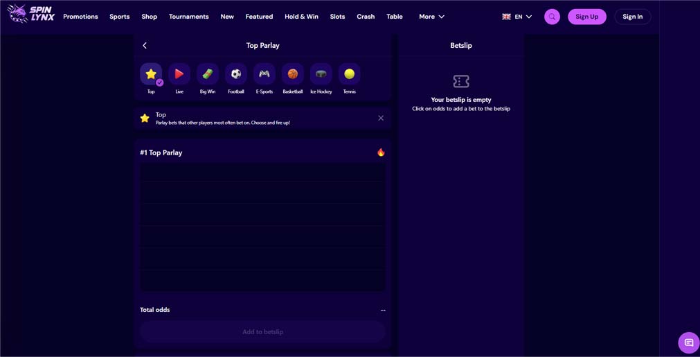 Spinlynx casino sportsbook features screenshot