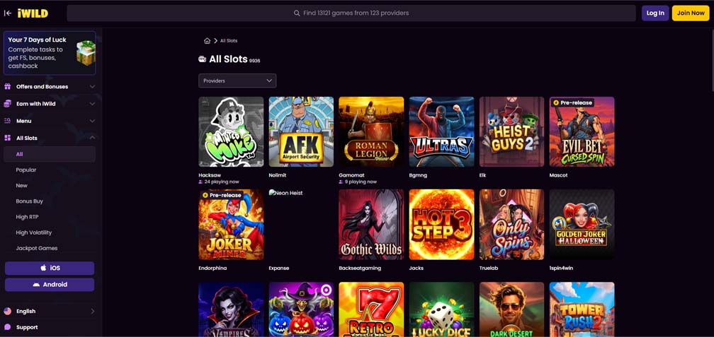 iWild casino games screenshot