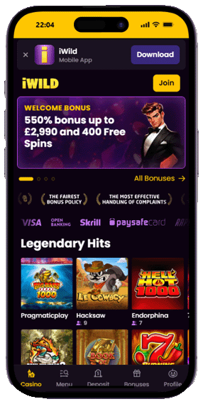 iWild casino mobile screenshot