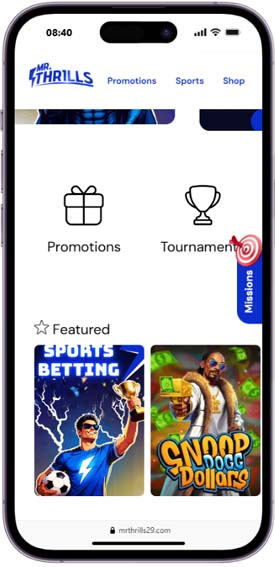 Mr Thrills casino mobile screenshot