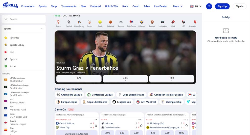 Mr Thrills casino sportsbook screenshot