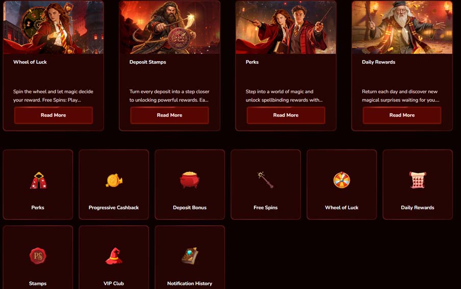 Potter Slots casino bonuses screenshot