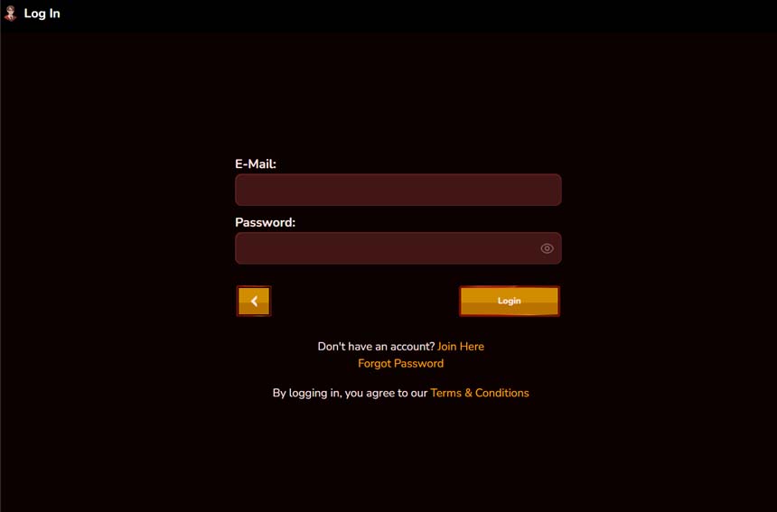 Potter Slots casino login screenshot