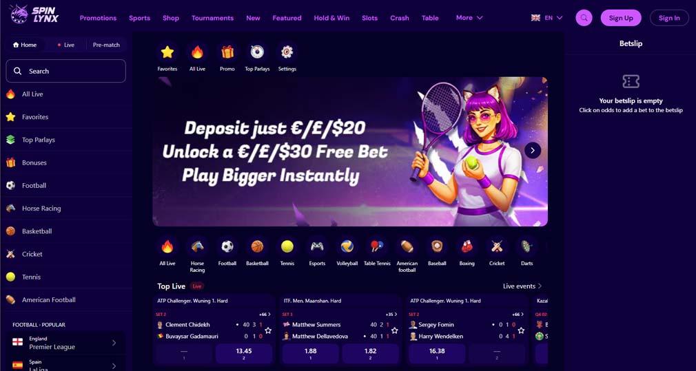 Spinlynx casino sportsbook screenshot