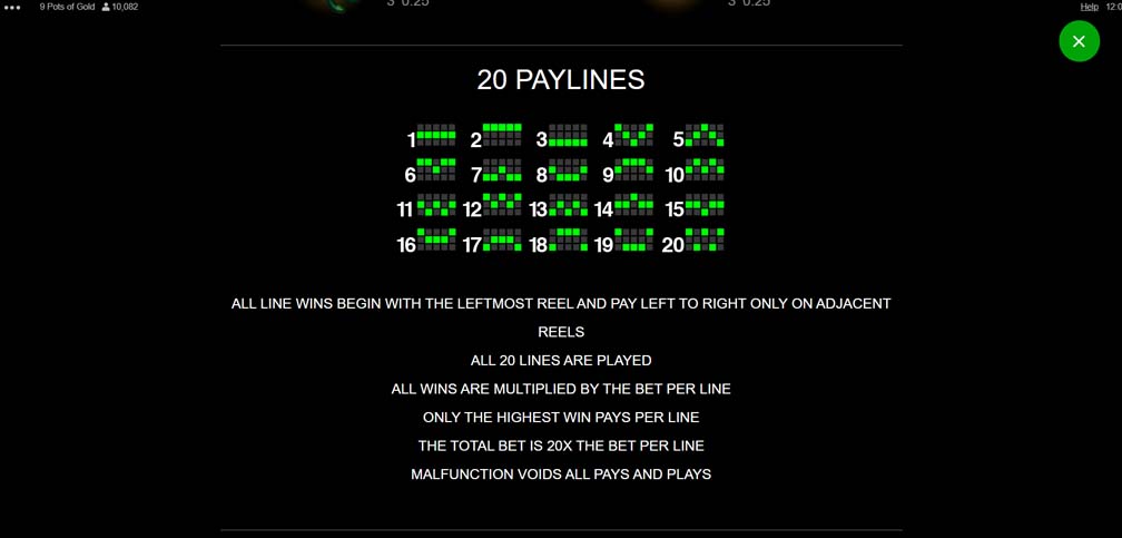 9 pots of gold slot screenshot paylines