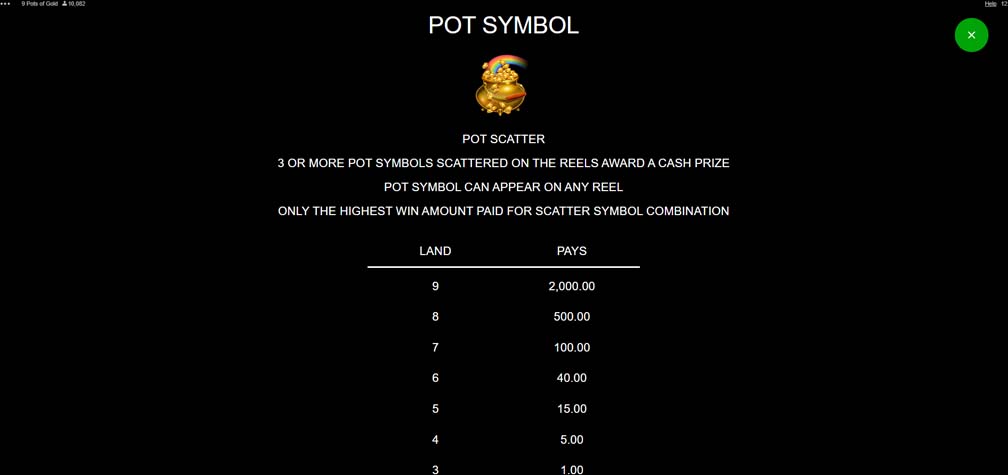 9 pots of gold slot screenshot paytable 2