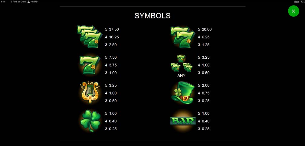 9 pots of gold slot screenshot paytable