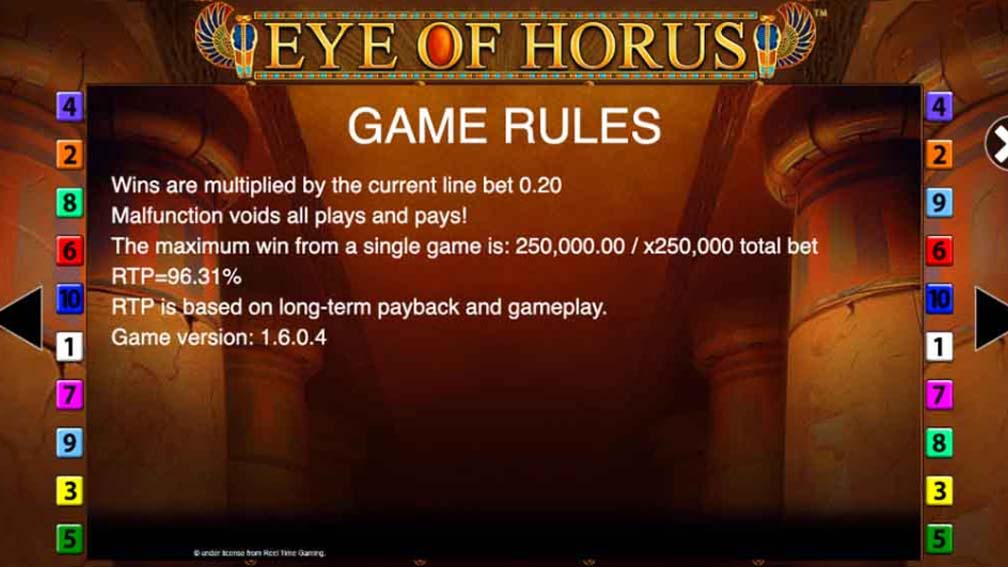 Eye of Horus slot screenshot game rules