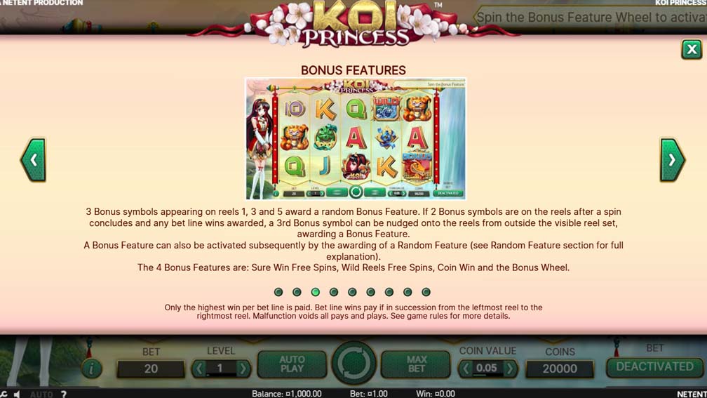 Koi Princess slot bonus features